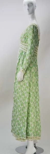 1970s Lillie Rubin Green and White Lace Dress