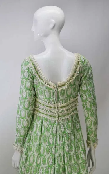 1970s Lillie Rubin Green and White Lace Dress