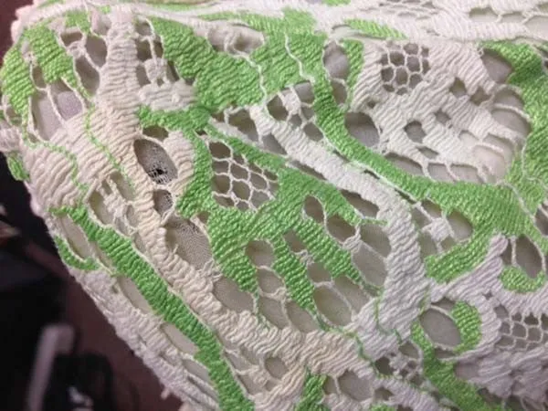 1970s Lillie Rubin Green and White Lace Dress