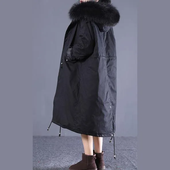 2018 new black Winter Fashion oversize hooded fur collar down jacket fine drawstring pockets Puffers Jackets