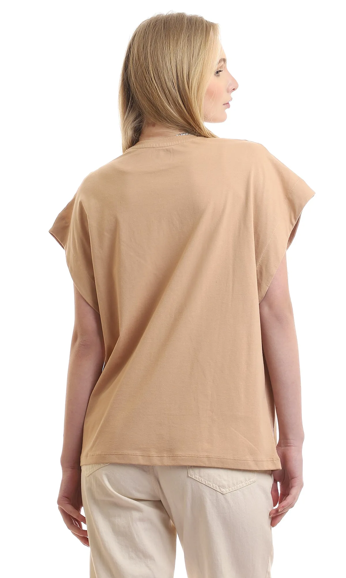 97097 Basic Over Size Cap Sleeves Dark Beige Tee