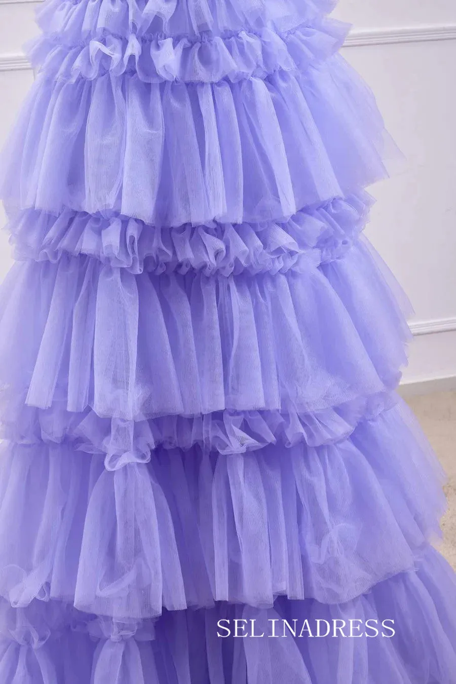 A-line Layers Lace-Up Appliques Lavender  Long Prom Dress lps027