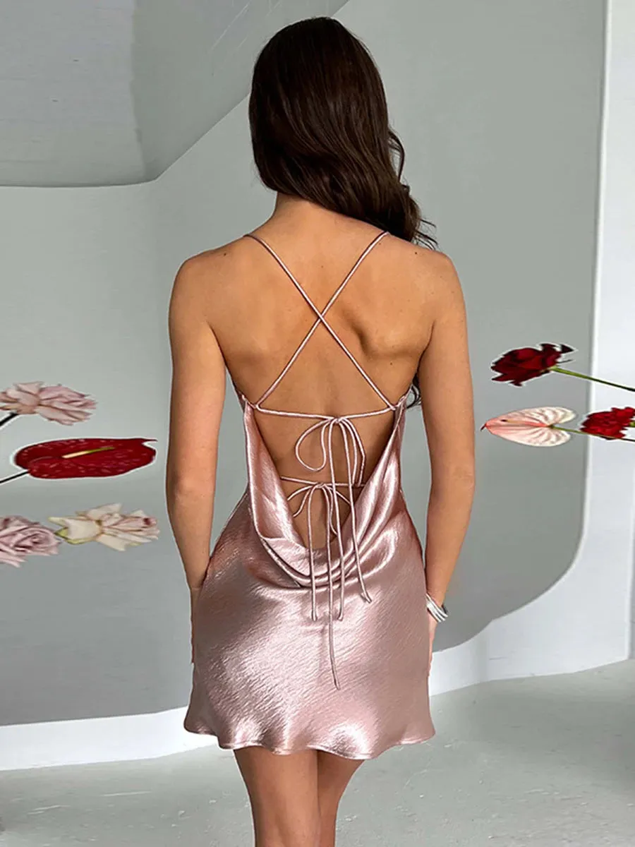 A&A Satin Backless Mini Dress