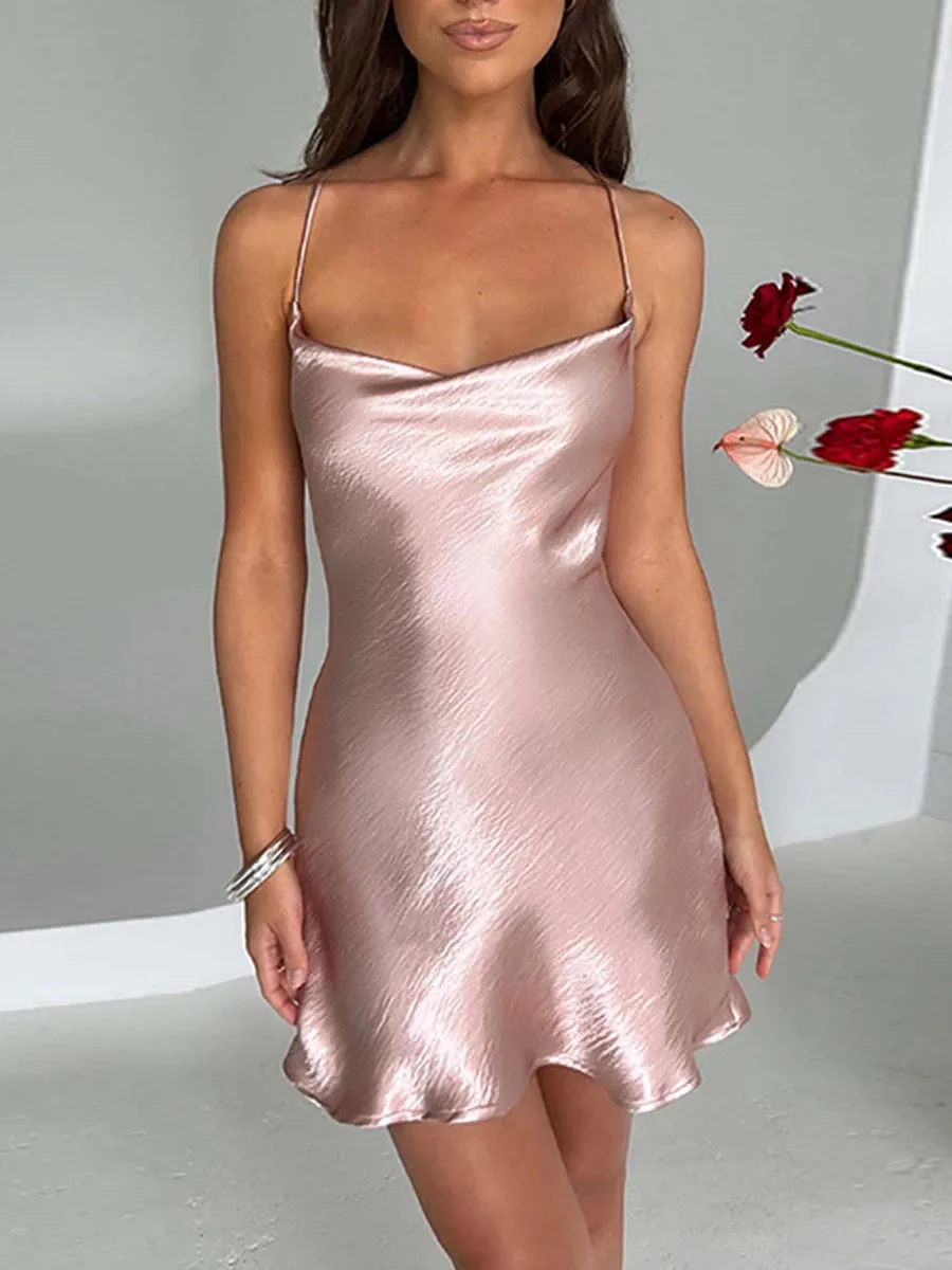 A&A Satin Backless Mini Dress