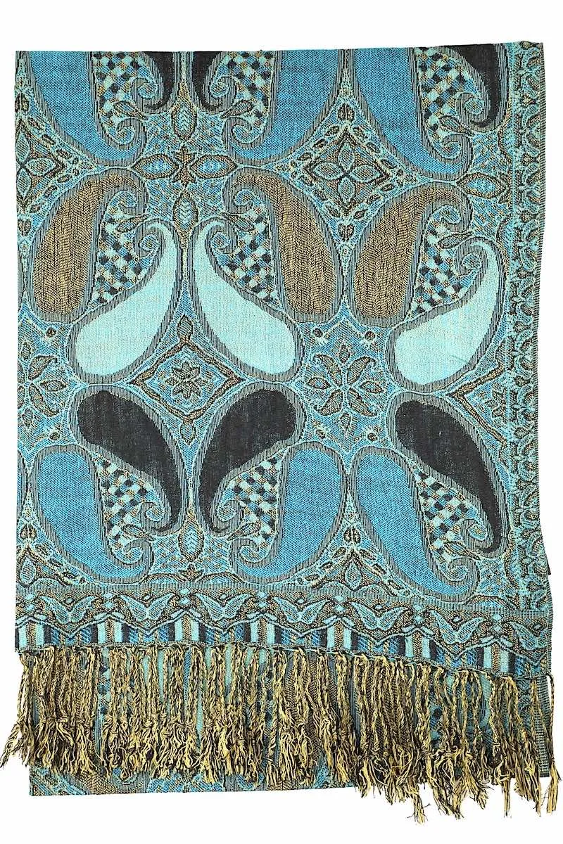 Achillea Teal Black Multi Color Paisley Pashmina