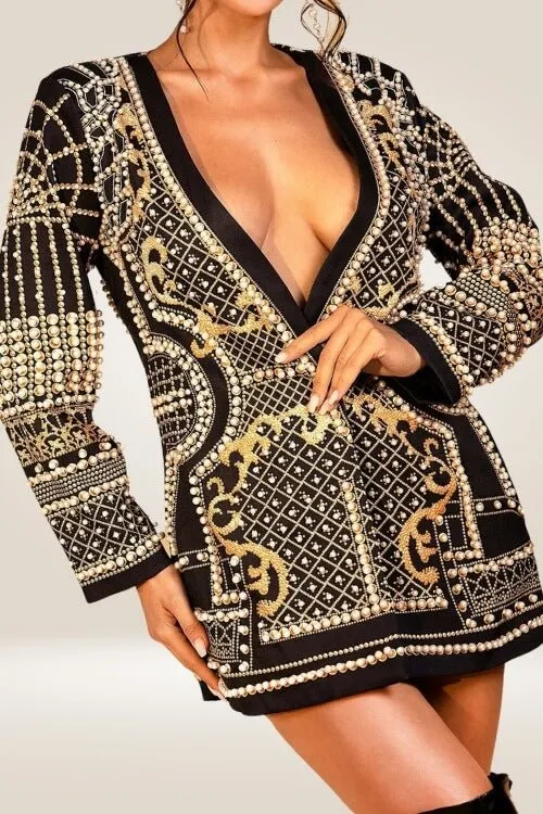 Adriana Pearl Blazer Dress In Gold