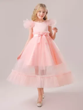 All Things Pretty Flutter Sleeve Tulle Overlay Dress