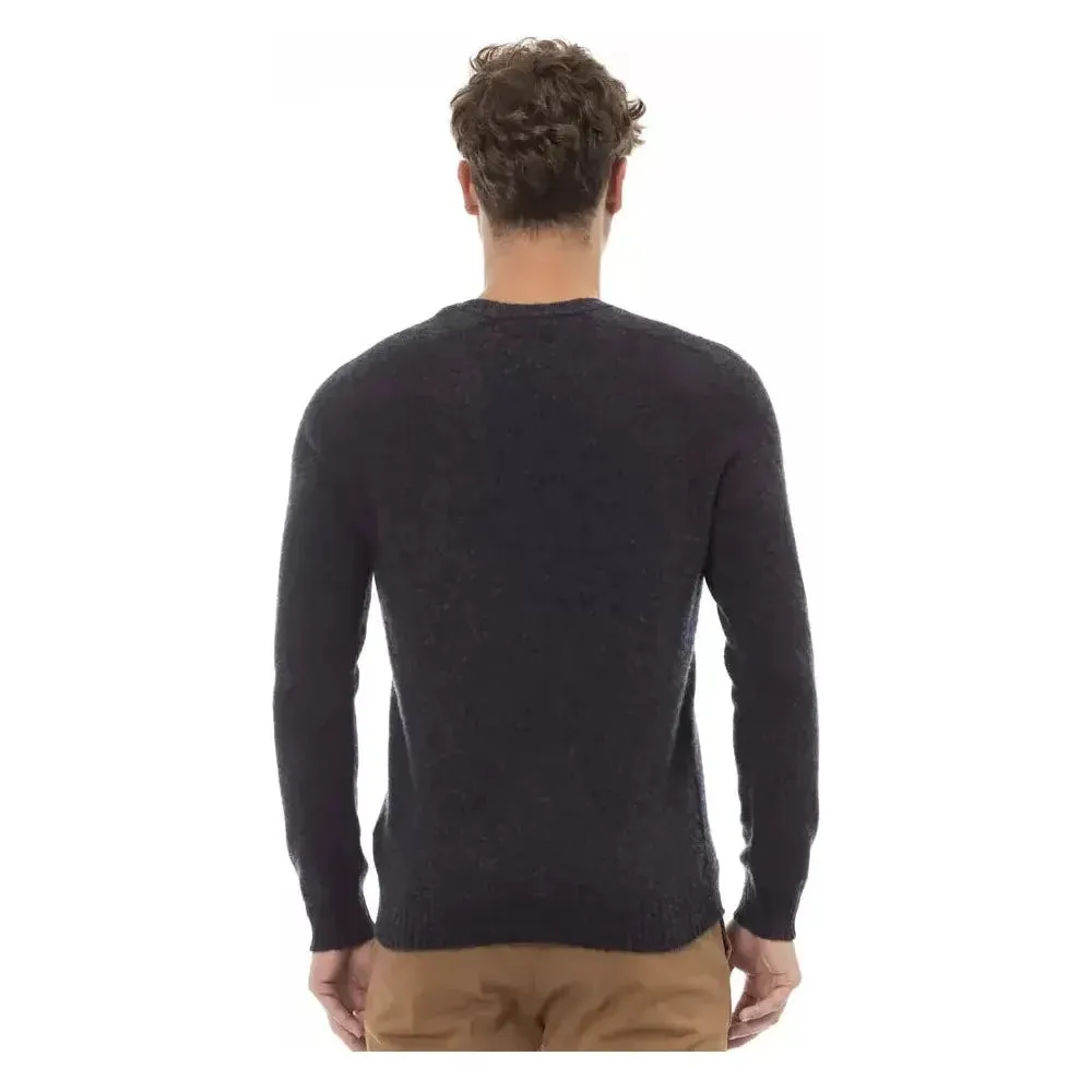 Alpha Studio Black Wool Men Sweater