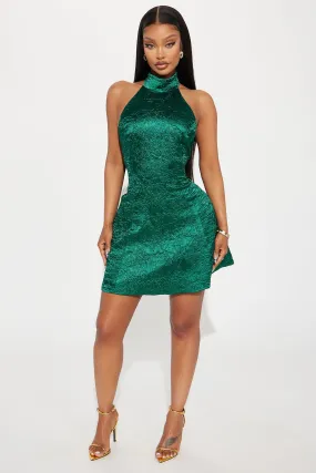 Amarie Textured Satin Mini Dress - Hunter