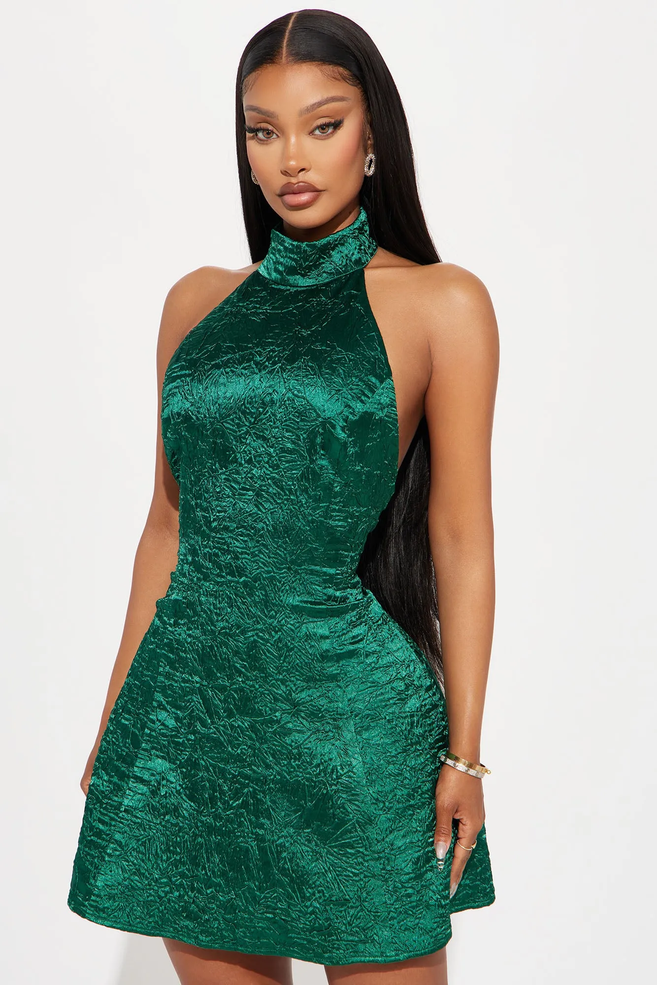 Amarie Textured Satin Mini Dress - Hunter