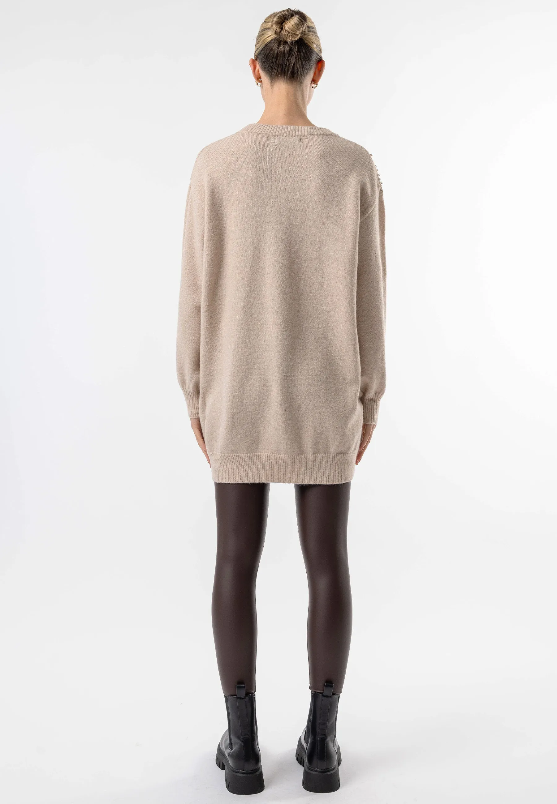 Apricot Long Knit Jumper with Gold Sequin Detail