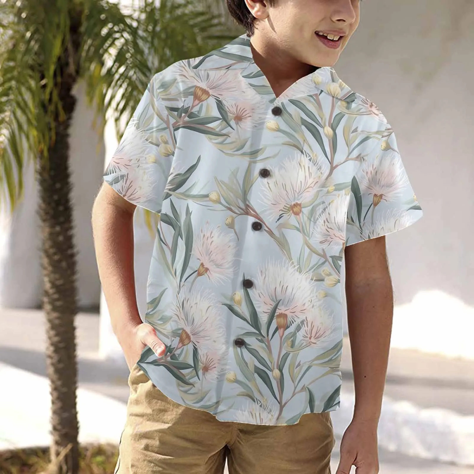 Australian Floral Blue  Little Boys Hawaiian Shirt