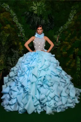 Baby Blue Tulle Layered Gown