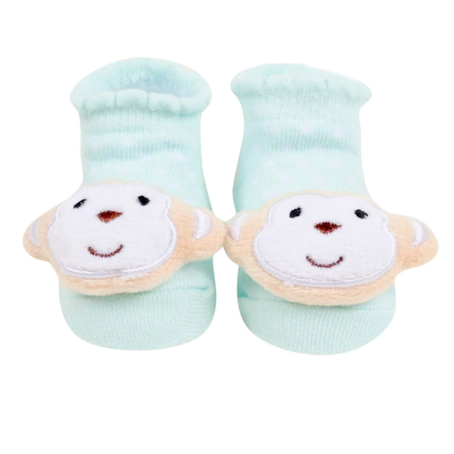 Baby Moo 3D Elephant Monkey Cotton Ankle Length Fancy Infant Gift Set of 2 Socks Booties - Turquoise, Pink