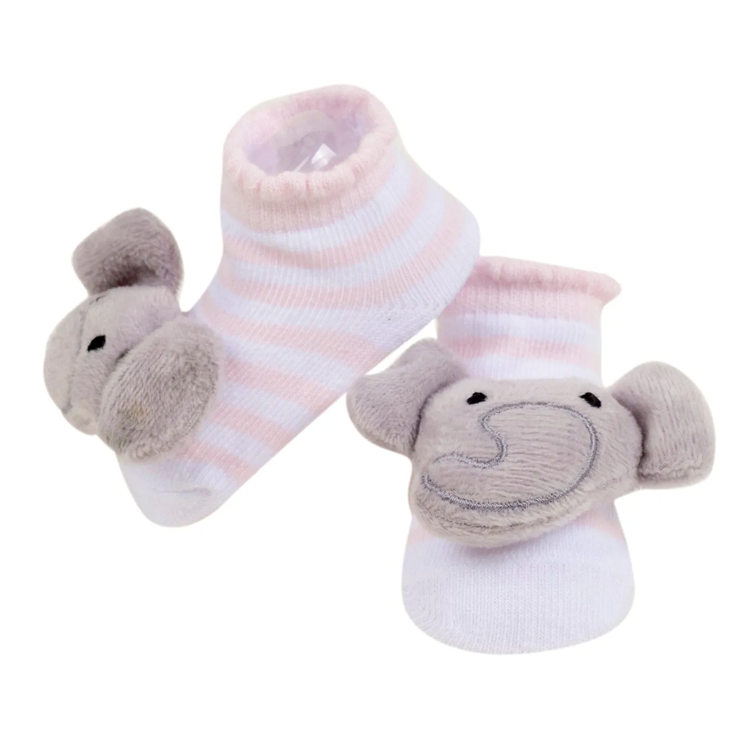 Baby Moo 3D Elephant Monkey Cotton Ankle Length Fancy Infant Gift Set of 2 Socks Booties - Turquoise, Pink