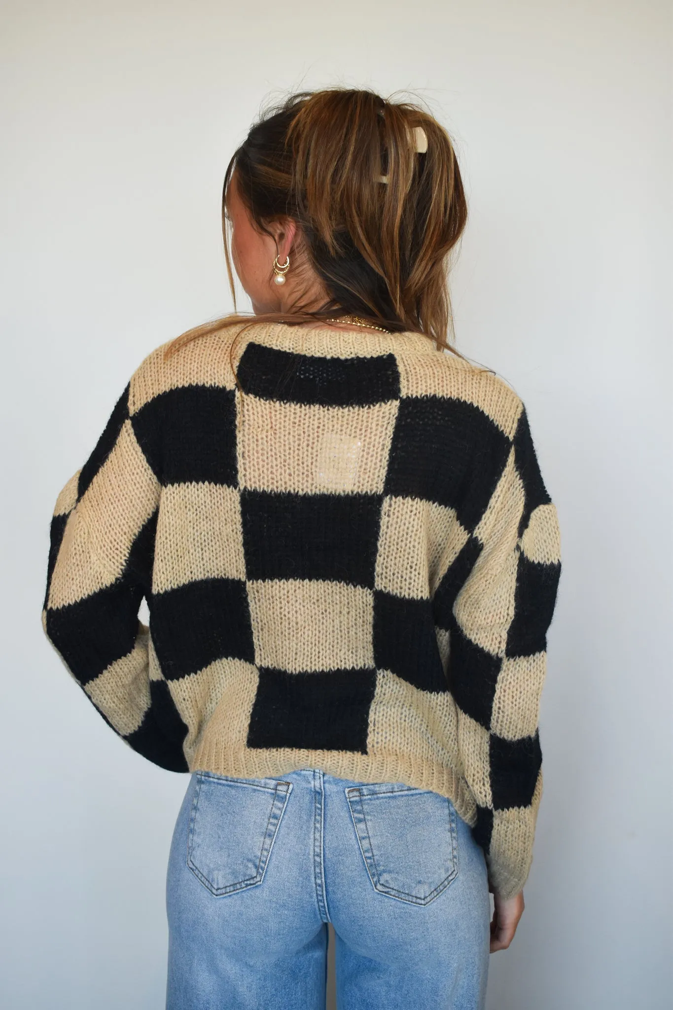 Black and Cream Checkered Sweater