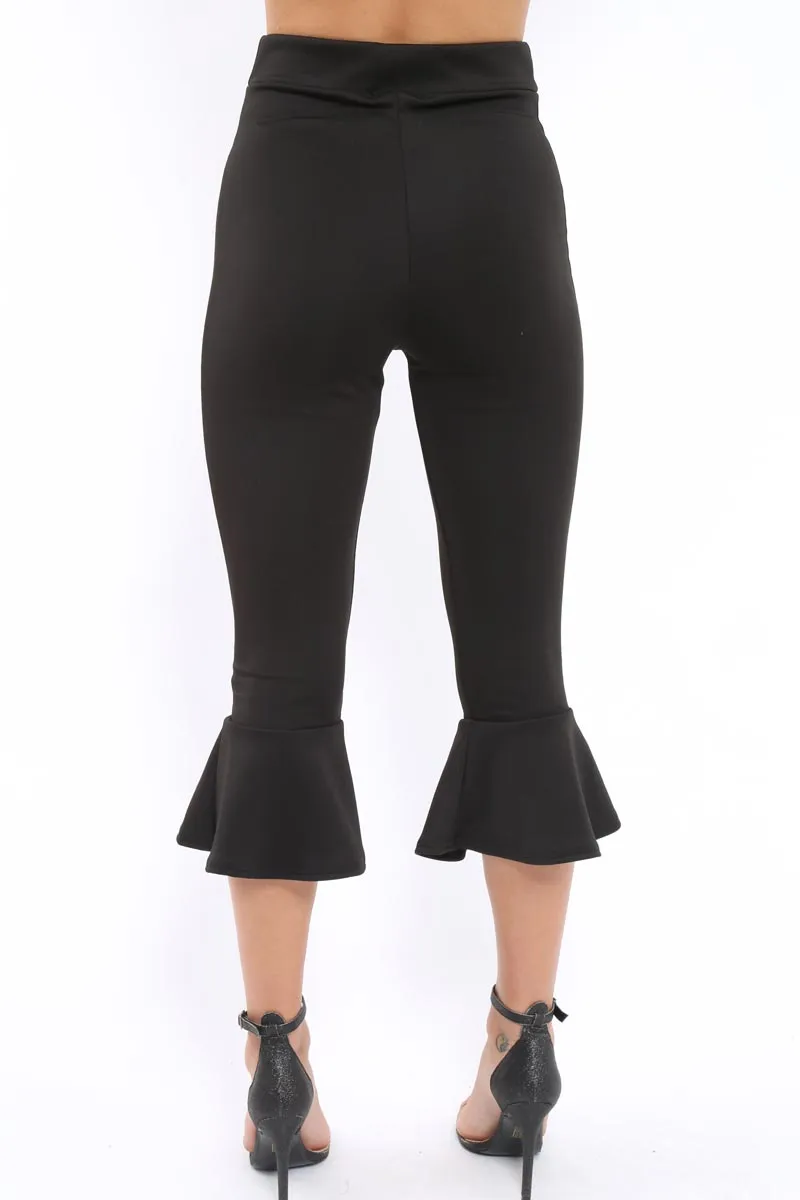 Black Cropped Flare Hem Trousers - Aniesha