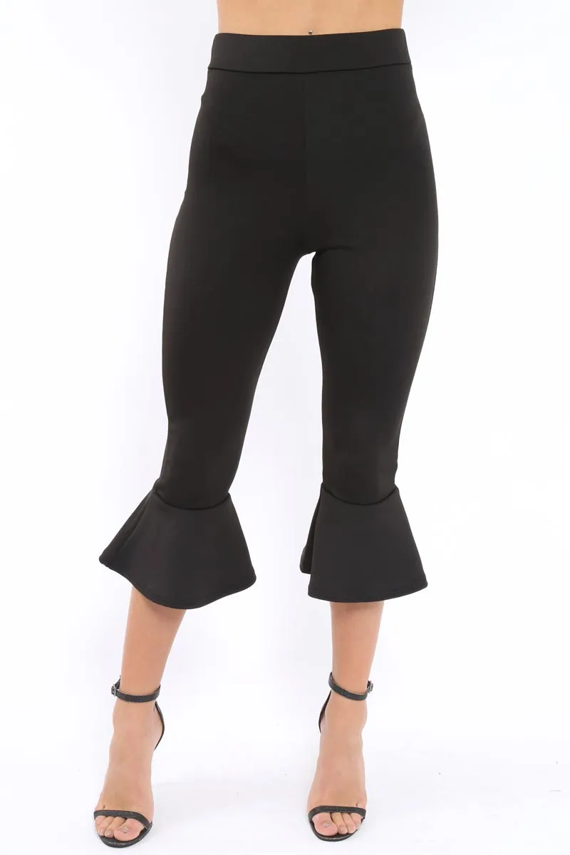 Black Cropped Flare Hem Trousers - Aniesha