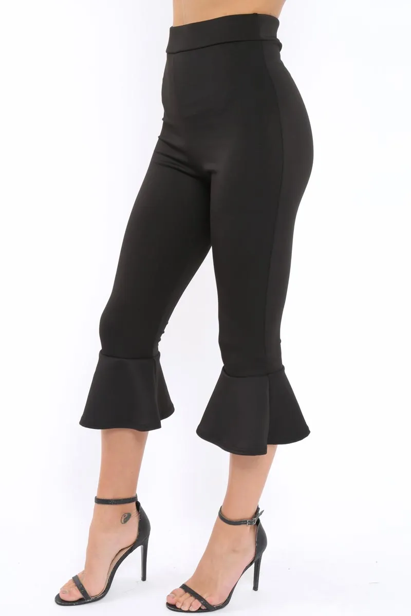 Black Cropped Flare Hem Trousers - Aniesha