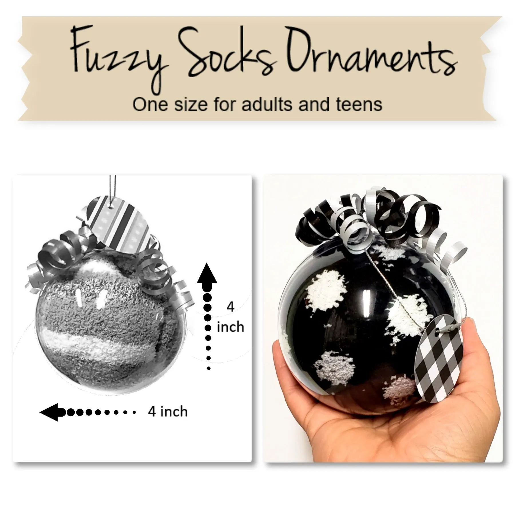 Black-Gray Christmas Socks Ornament