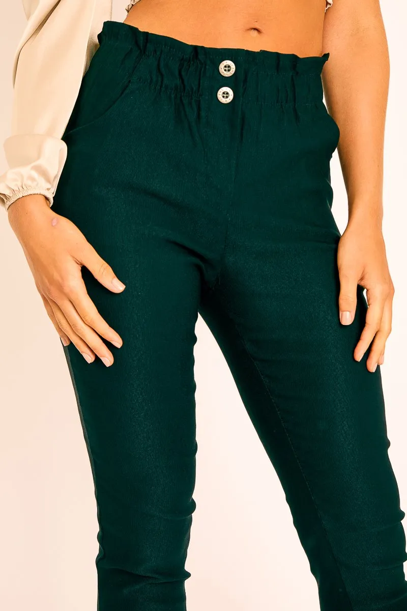 Black Ruched Waist Tapered Leg Trousers - Lovina