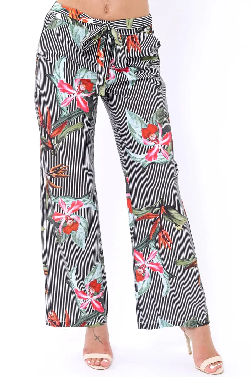 Black Stripe trousers with floral print - Venice