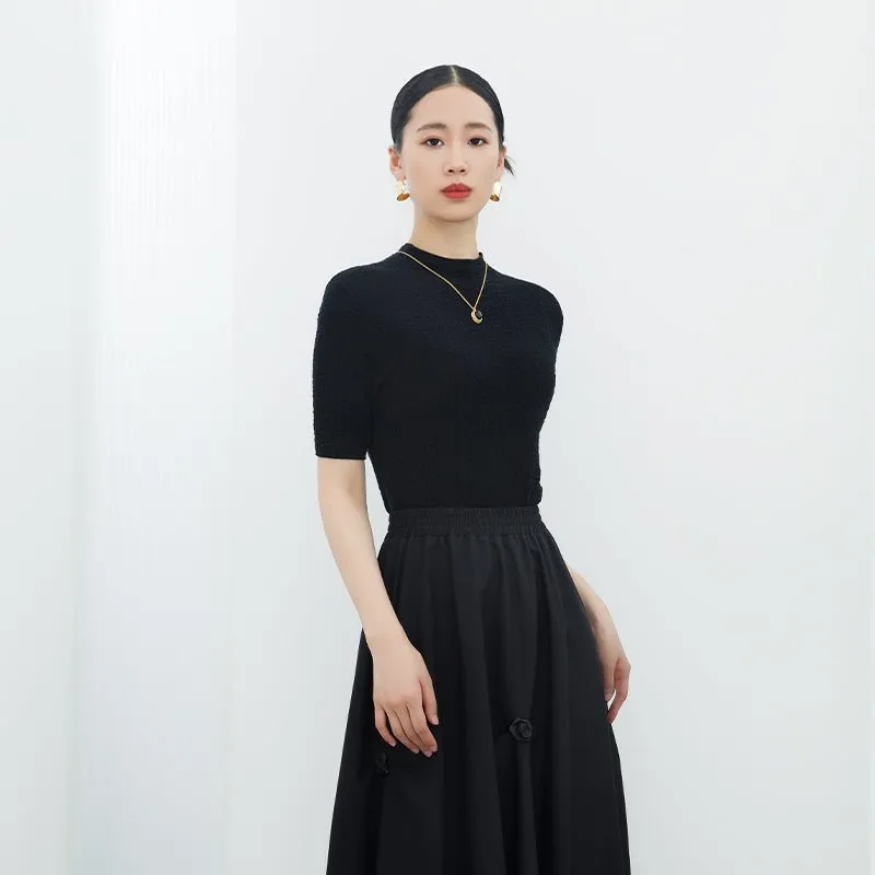 Black Woolen Midi Sleeve T-shirt