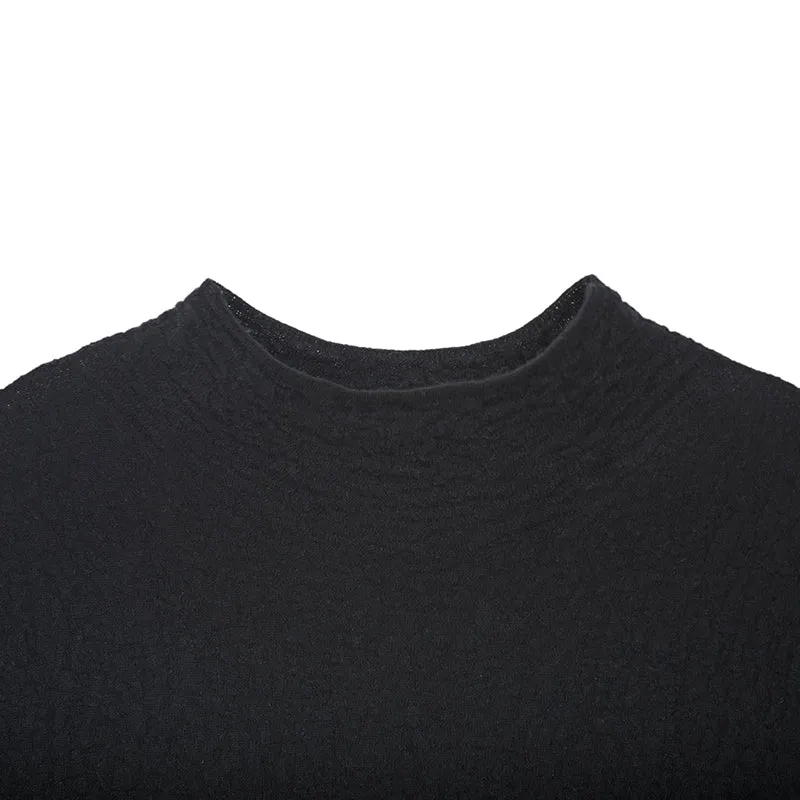 Black Woolen Midi Sleeve T-shirt