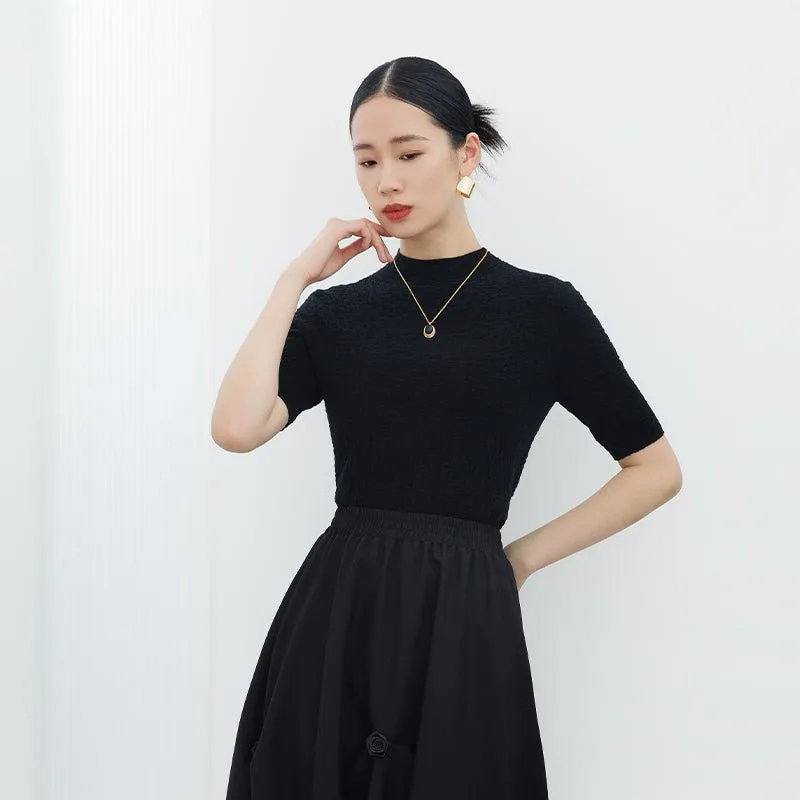 Black Woolen Midi Sleeve T-shirt