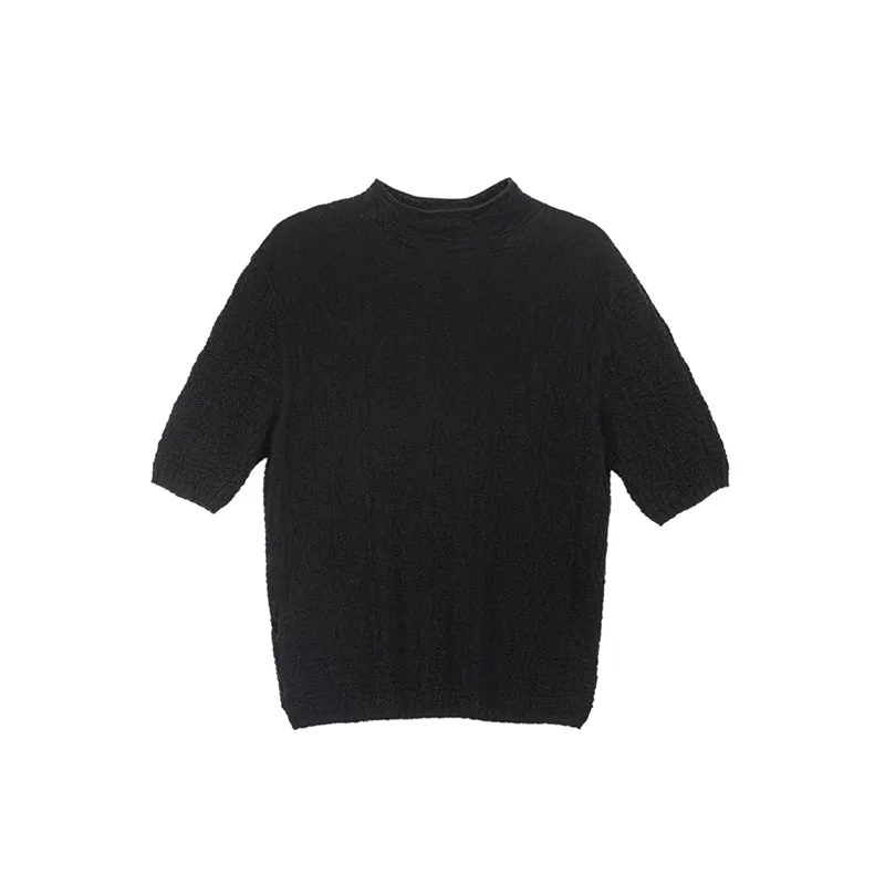 Black Woolen Midi Sleeve T-shirt