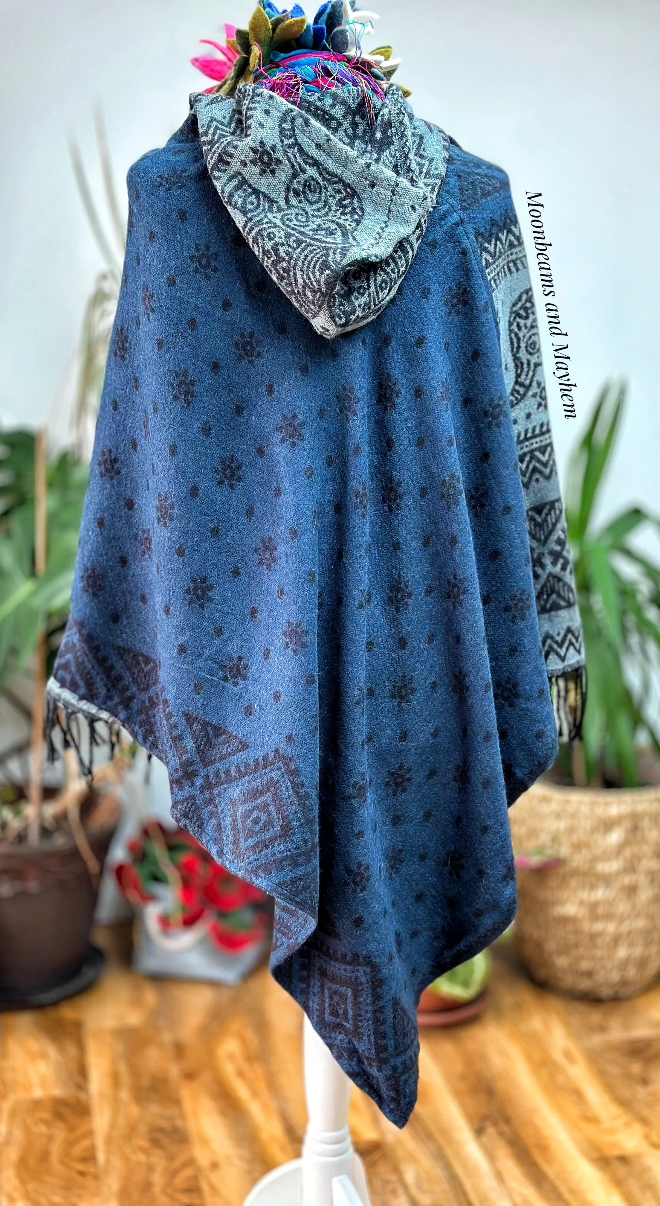 BLUE INDIAN ELEPHANT HOODED PONCHO