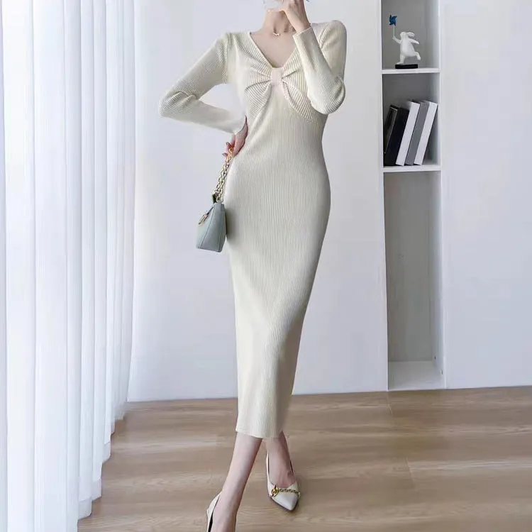 Bodycon Hip-Hugging Temperament Slit Knitted Dress