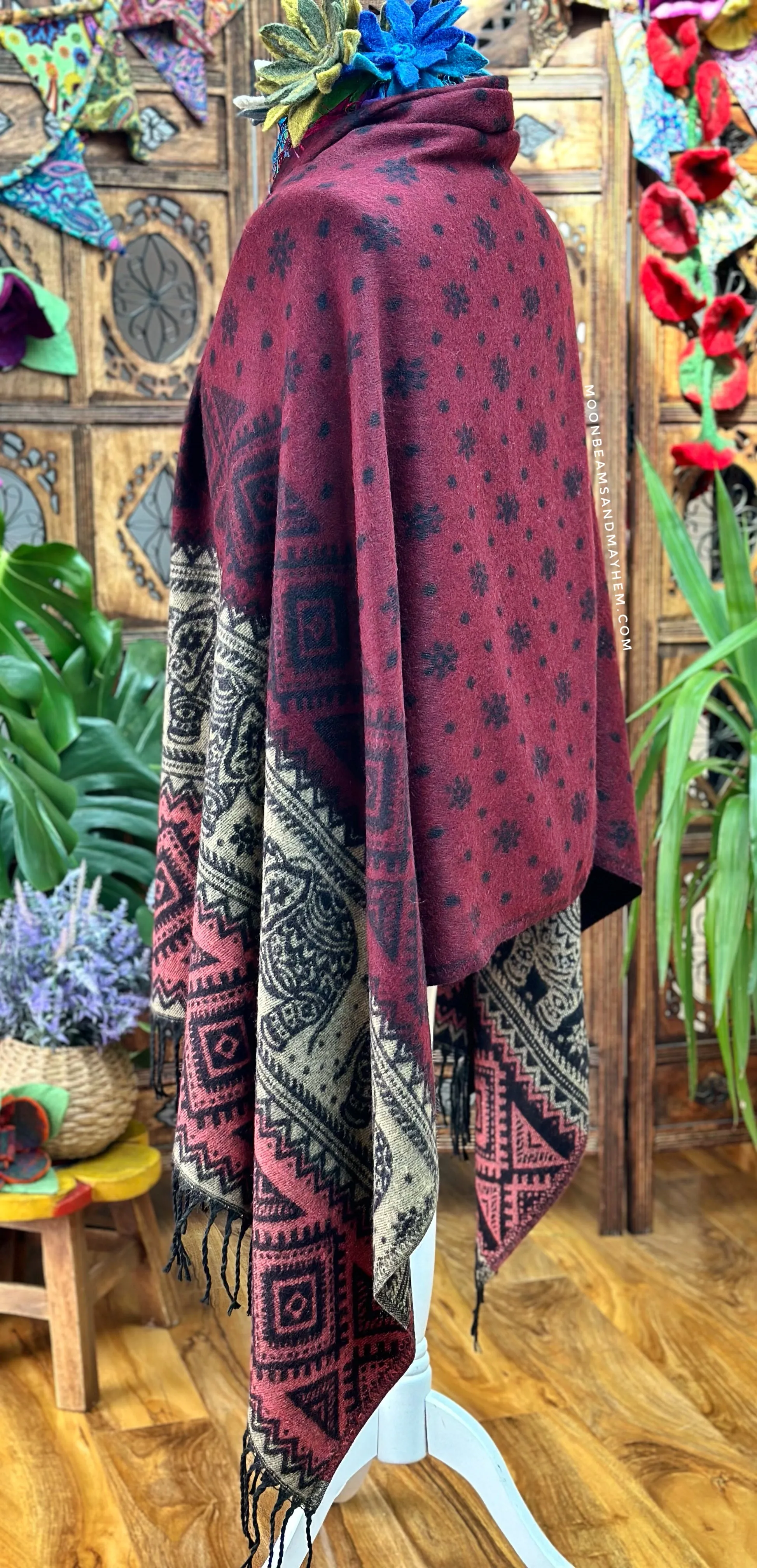 BORDEAUX MIX INDIAN ELEPHANT BLANKET WRAP / SHAWL