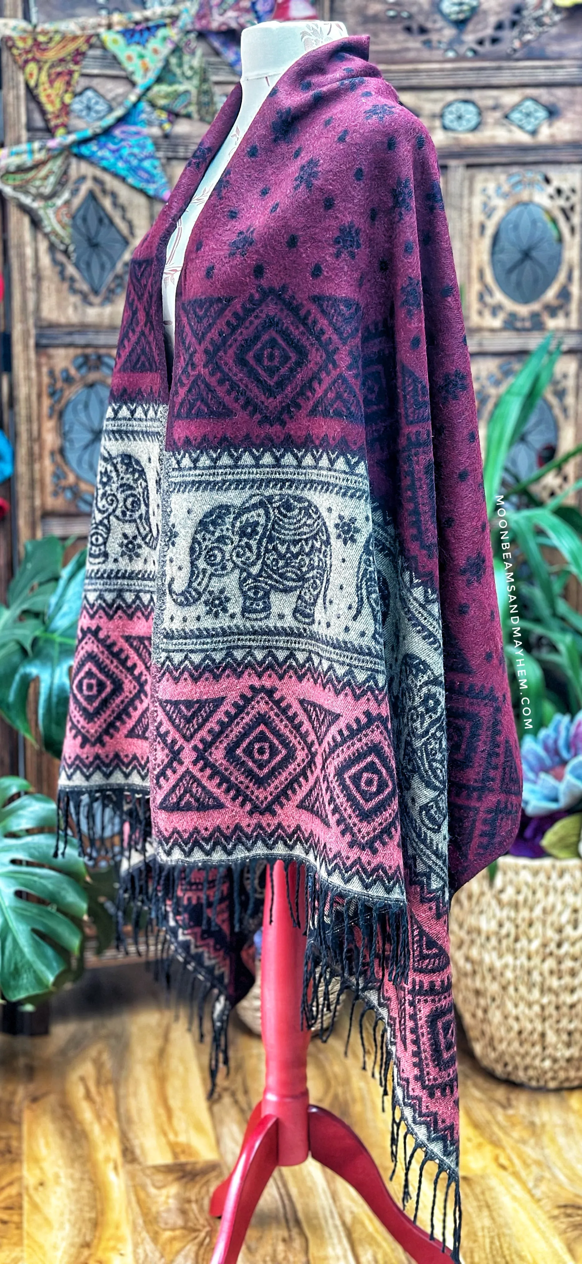 BORDEAUX MIX INDIAN ELEPHANT BLANKET WRAP / SHAWL