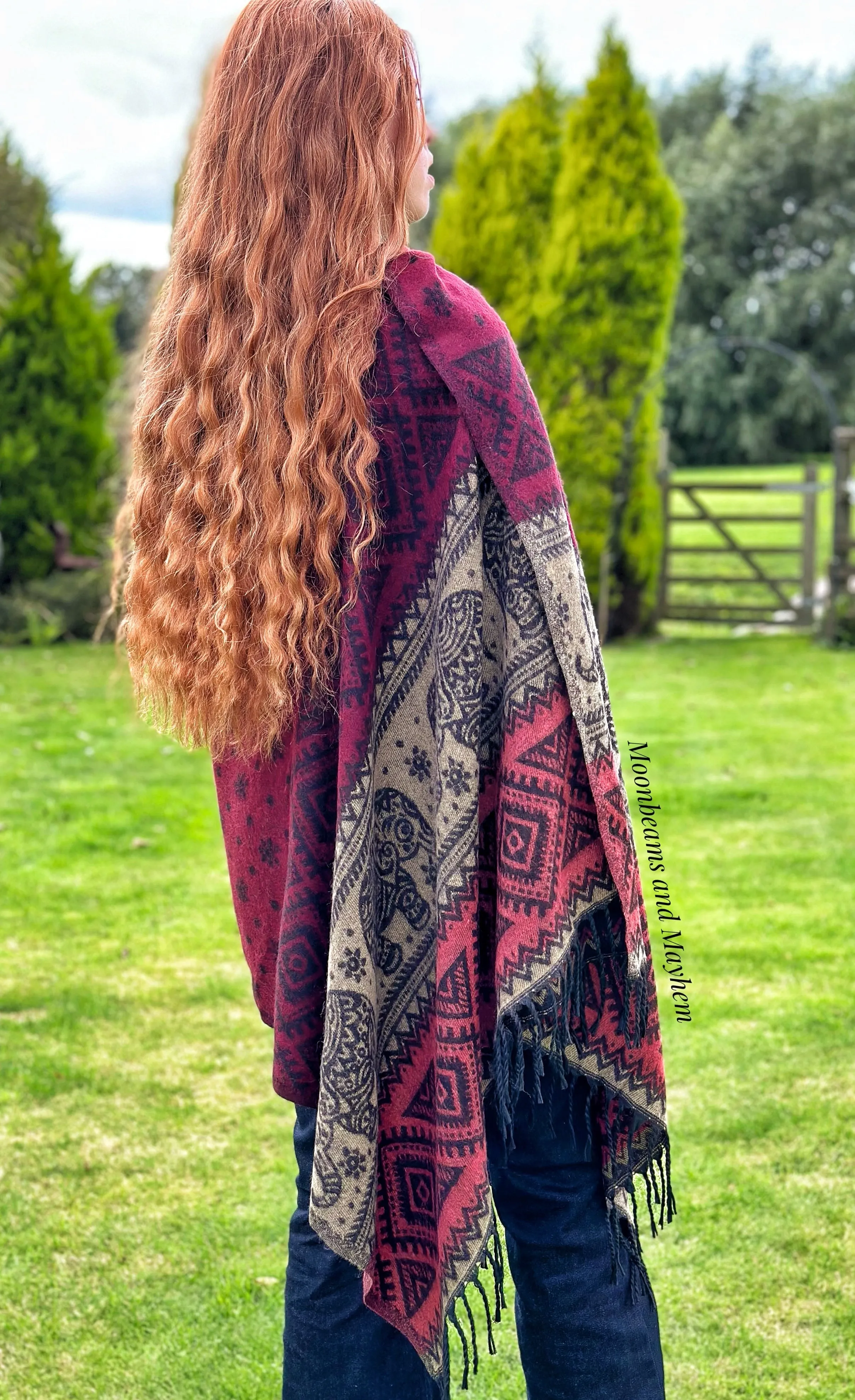 BORDEAUX MIX INDIAN ELEPHANT BLANKET WRAP / SHAWL