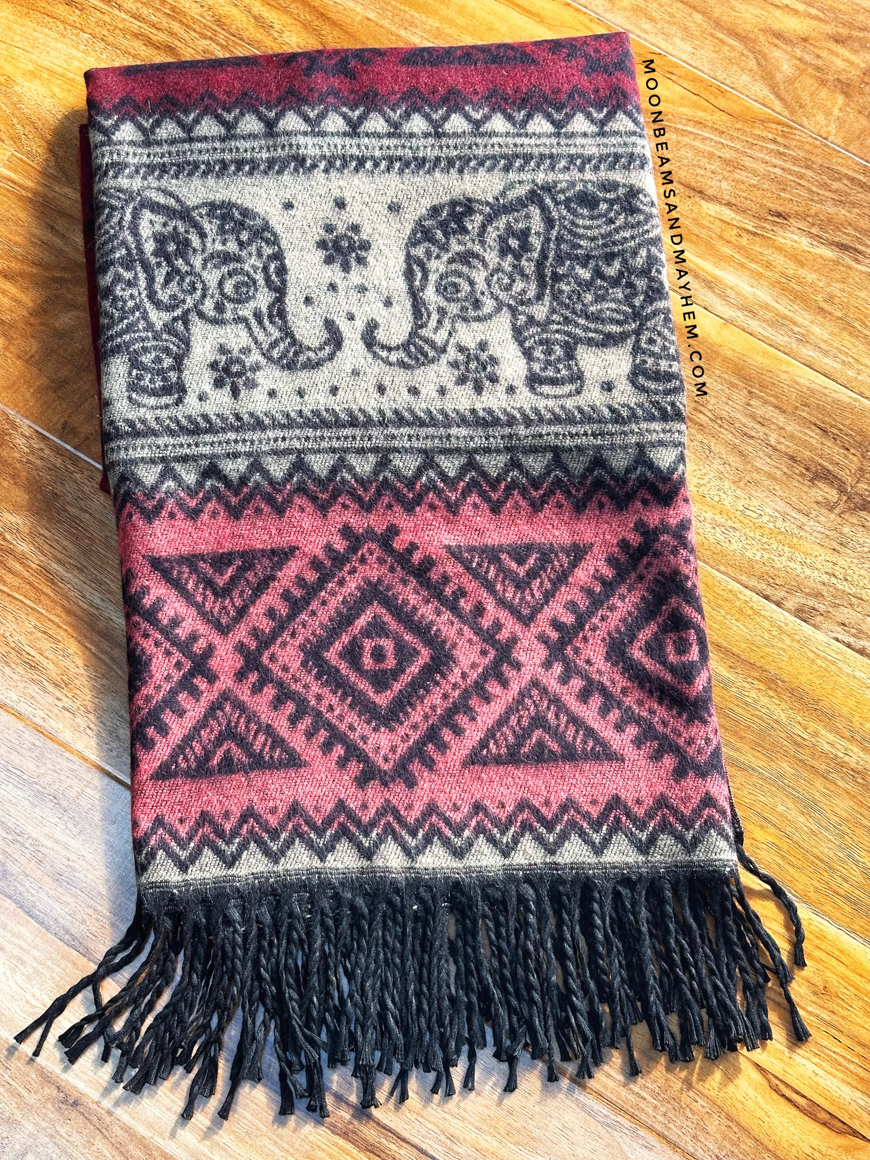 BORDEAUX MIX INDIAN ELEPHANT BLANKET WRAP / SHAWL