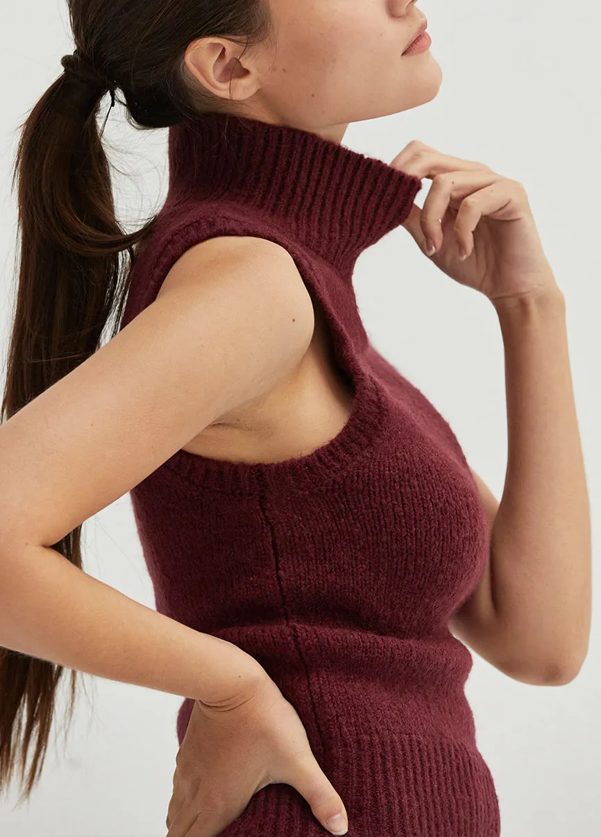 Cabernet Red Sleeveless Turtleneck Top