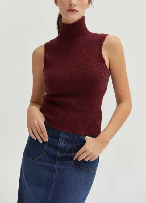 Cabernet Red Sleeveless Turtleneck Top