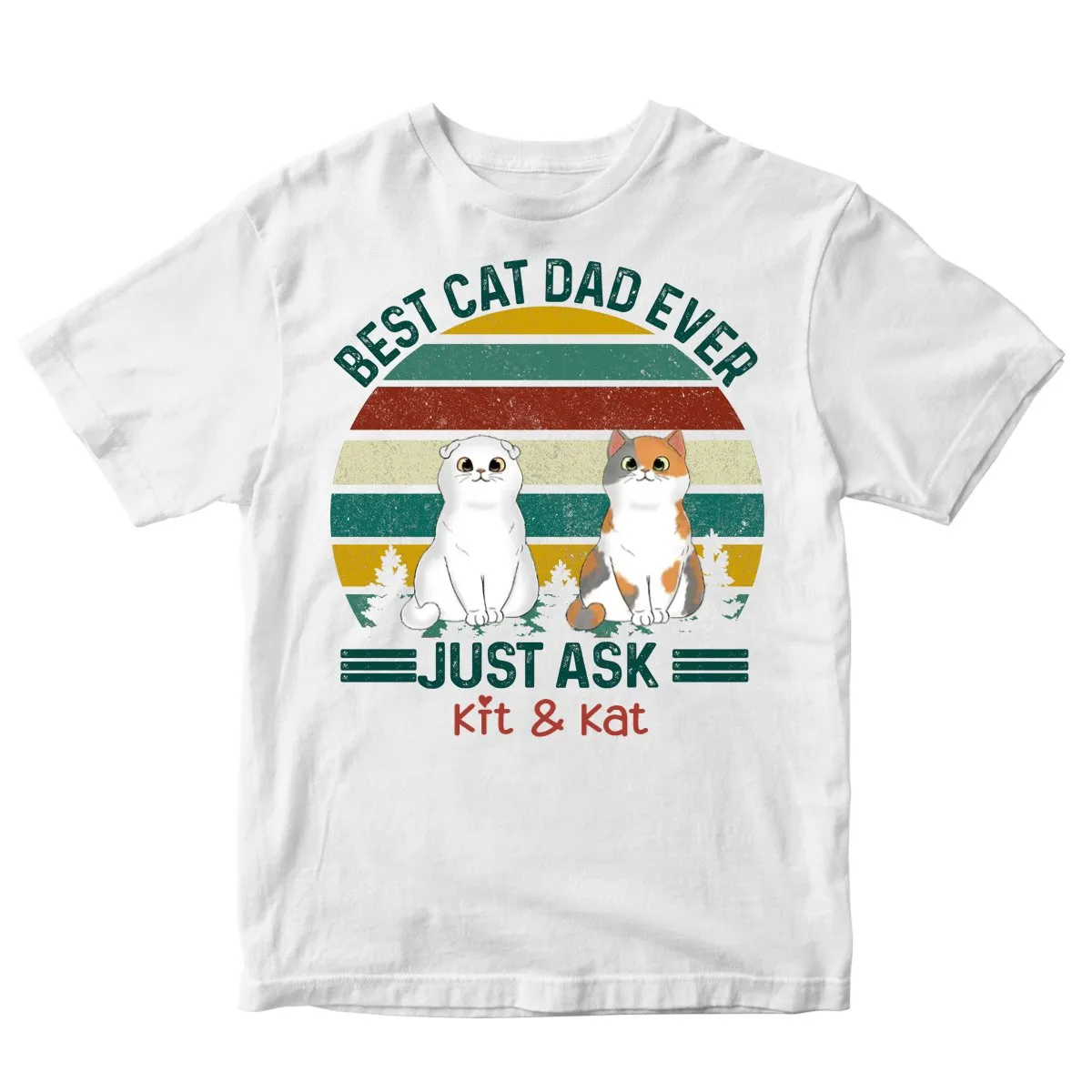 Cat Lover - Best Cat Dad Fluffy Cat Retro - Personalized White Unisex T-Shirt