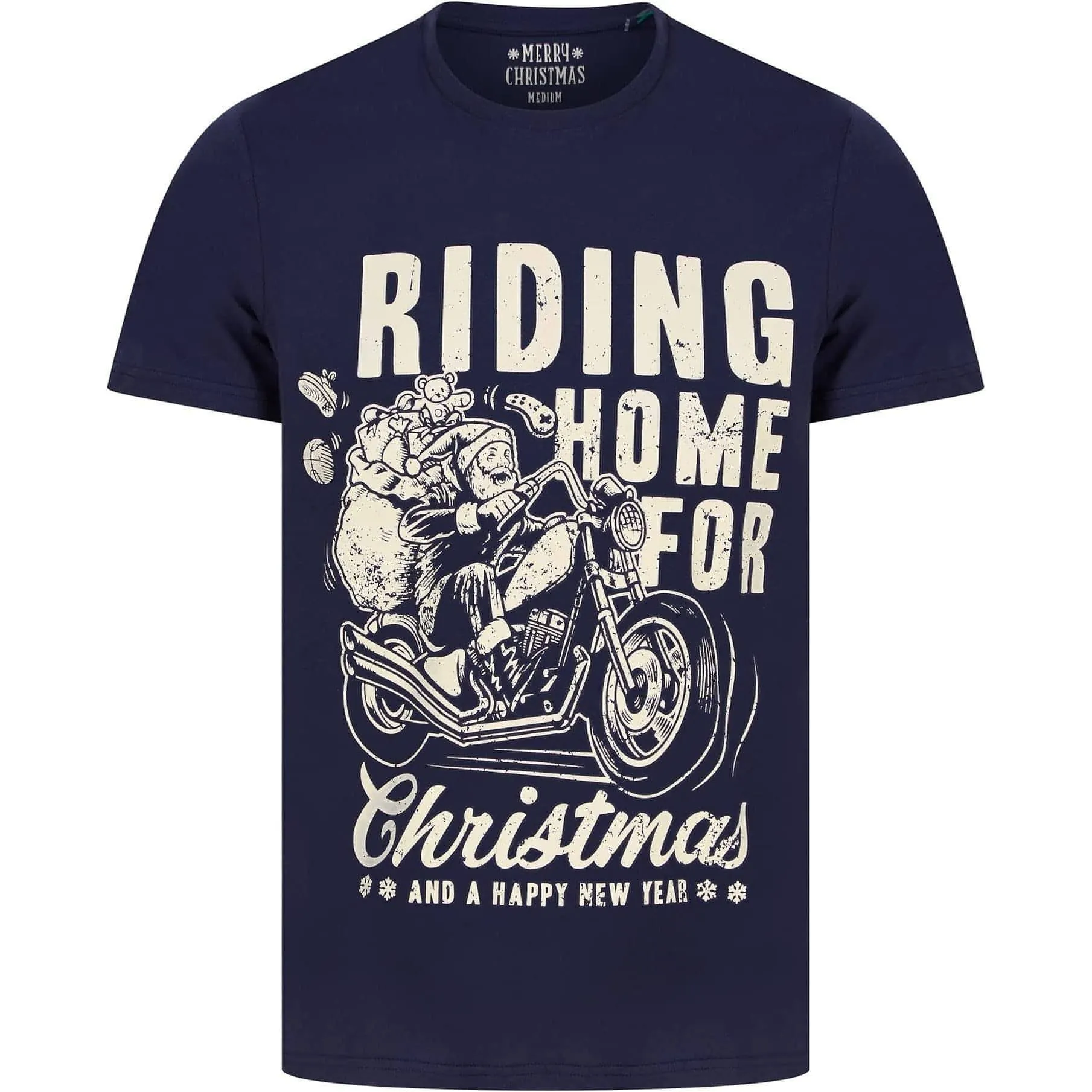 Christmas Riding Home Mens Christmas Short Sleeve Top - Navy