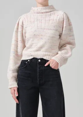 Claudia Turtleneck Puff Sleeve in Confetti Marl