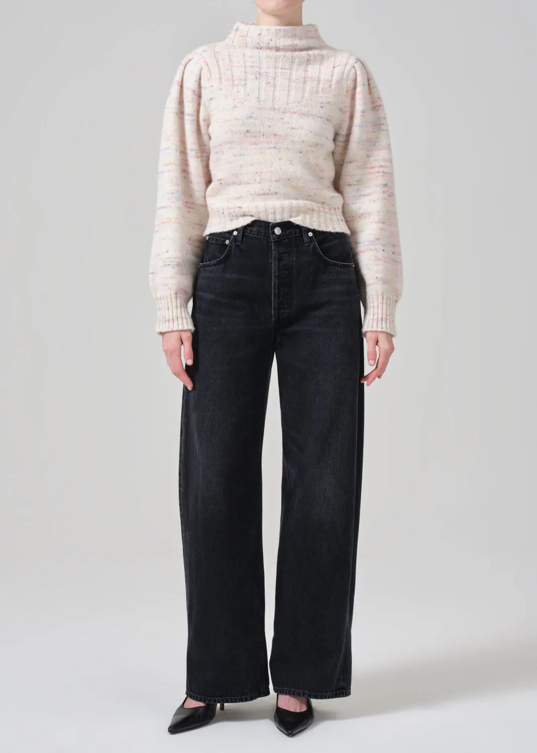 Claudia Turtleneck Puff Sleeve in Confetti Marl