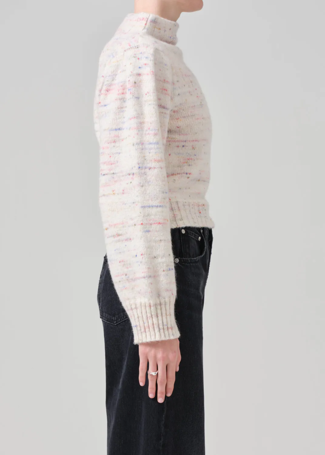 Claudia Turtleneck Puff Sleeve in Confetti Marl