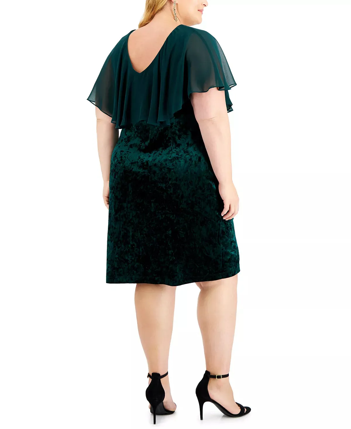 Connected Regular & Plus Size Cape-Overlay Ruched Velvet Dress