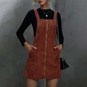 Corduroy O-Ring Zipper Mini Overall Dress