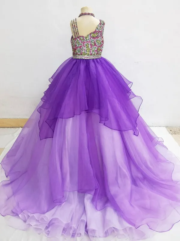 Custom Made Teens Halter Glitzy Purple Long Formal Gown