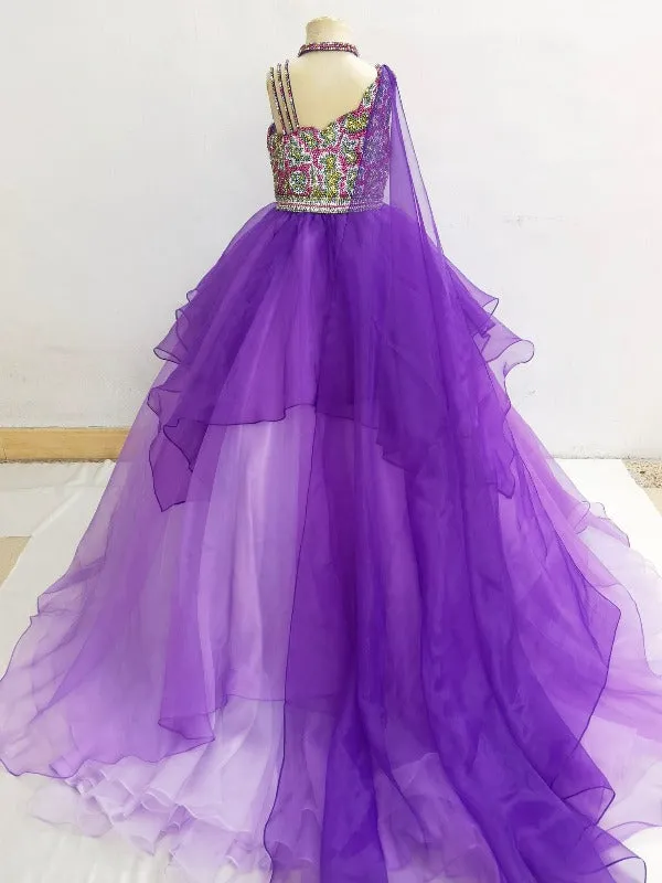 Custom Made Teens Halter Glitzy Purple Long Formal Gown