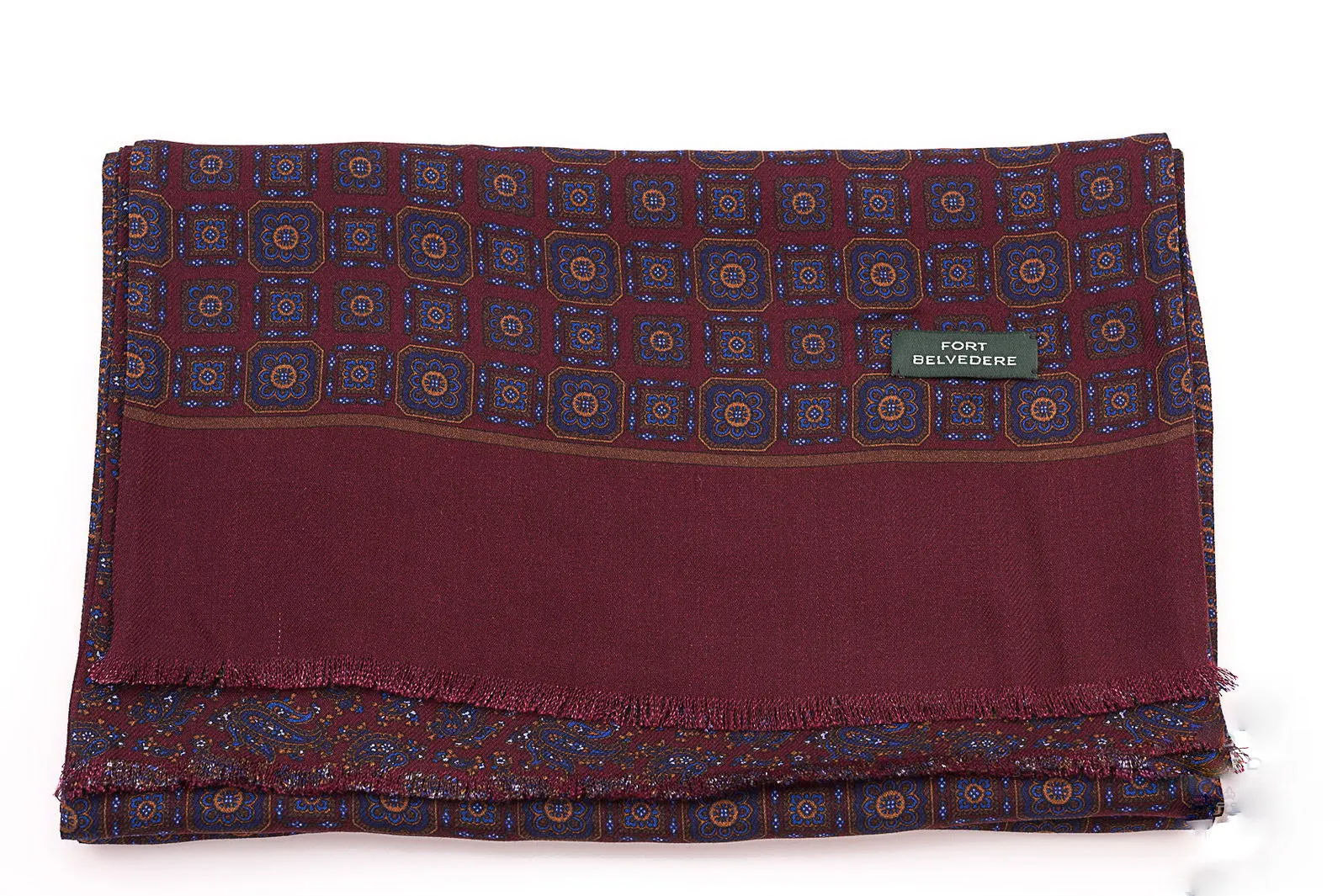 Dark Red Motif & Paisley Reversible Scarf