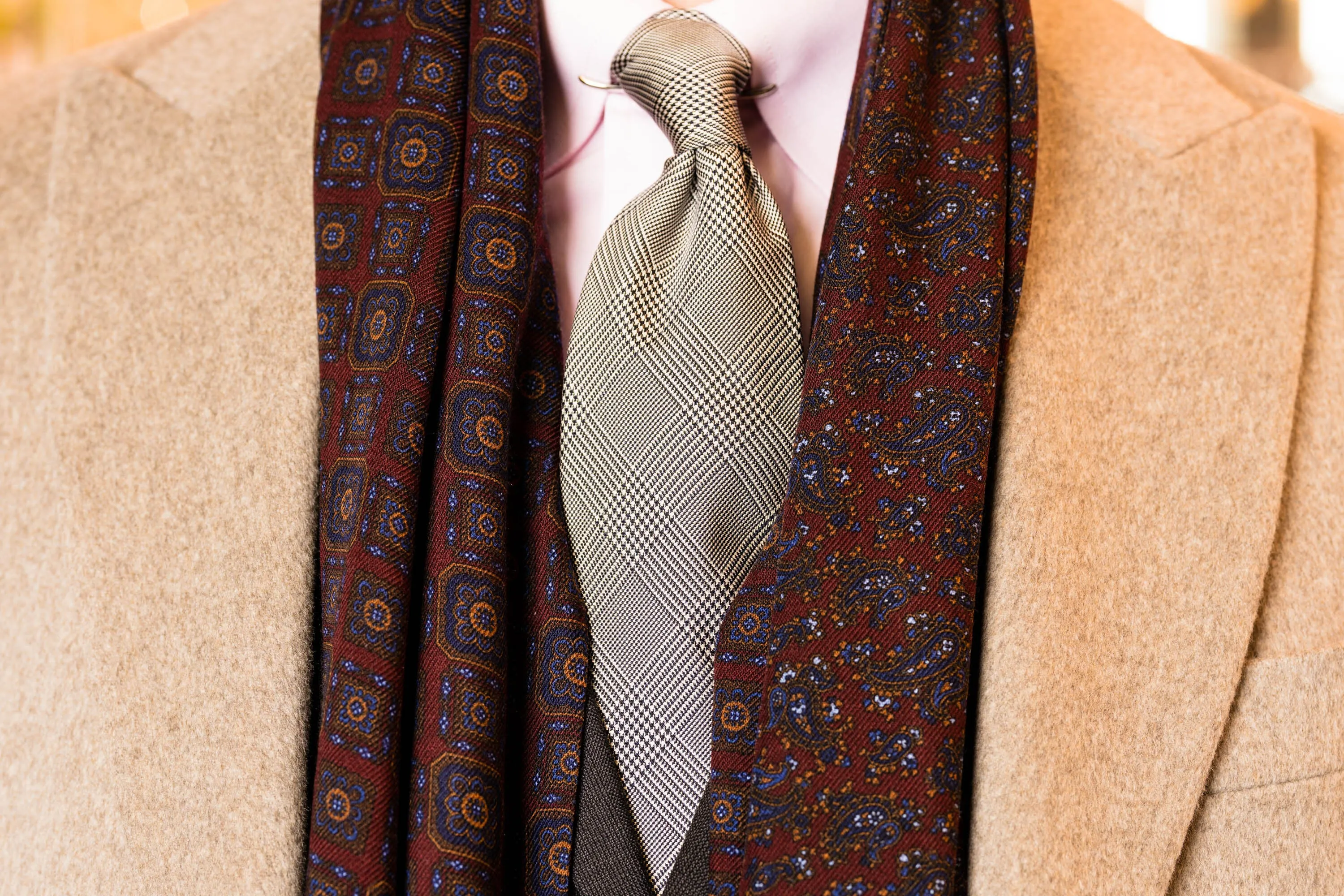 Dark Red Motif & Paisley Reversible Scarf