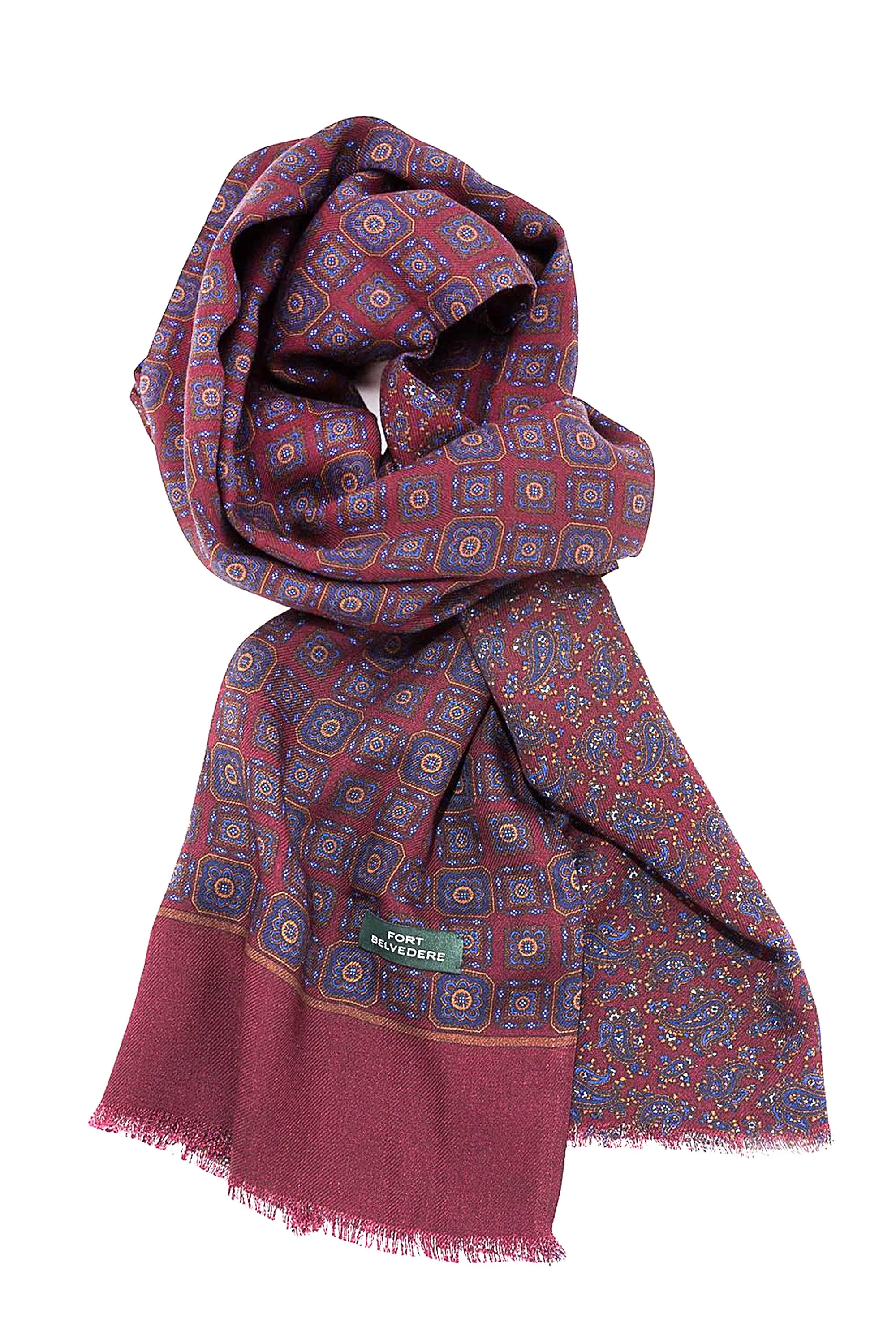 Dark Red Motif & Paisley Reversible Scarf